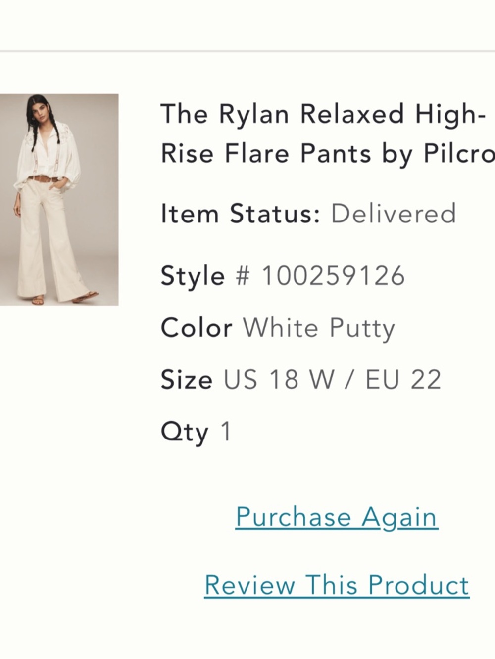 Anthropologie Pilcro Off white Relaxed High-Rise Flare Pants - Picture 2 of 2